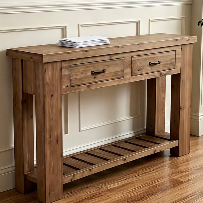 Rustic Natural Large Wood Two Drawers Console Table