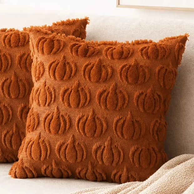 Orange Fluffy Multi Pumpkin Cushion Cover, orange cushion with repeated raised pumpkin motifs