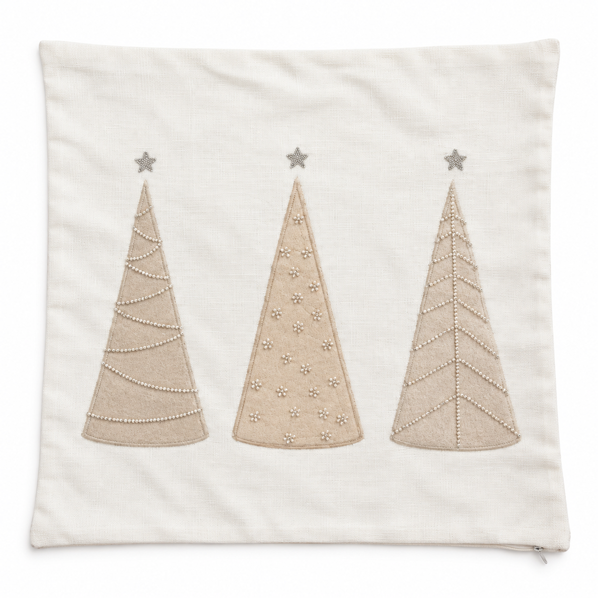 Cream Beaded Christmas Tree Cushion Cover