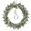 Felt Wreath With White Bell, sage leaf wreath with two hanging white bells on white