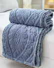 Ocean blue damask pattern fleece throw blanket by Starlight Express, soft and cozy with elegant damask design.