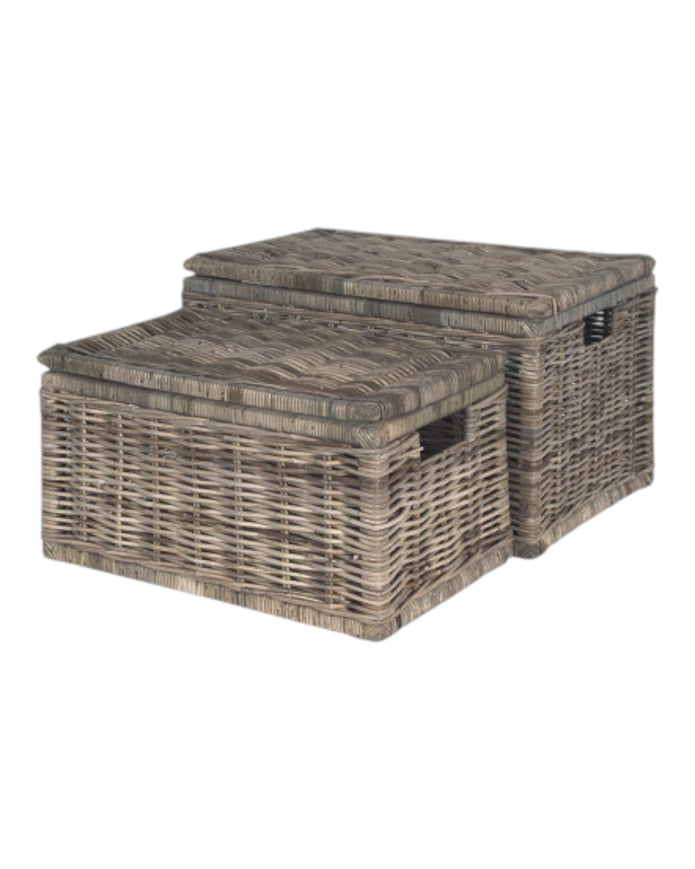 Natural Kubu rattan basket storage trunk, handcrafted furniture piece by Pacific Lifestyle Ltd, showcasing woven rattan design.