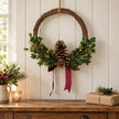 Rattan Pinceone and Berry Wreath with Burgundy Bow