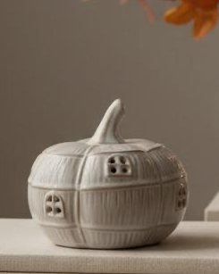 Natural Glazed Ceramic Light Up LED Pumpkin House