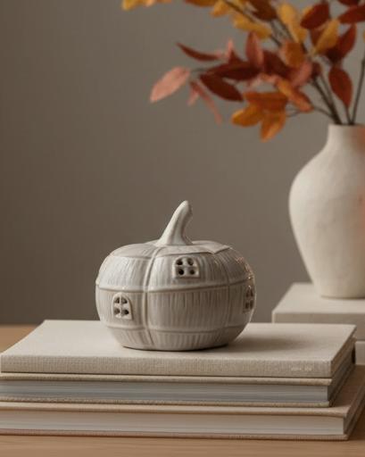 Natural Glazed Ceramic Light Up LED Pumpkin House