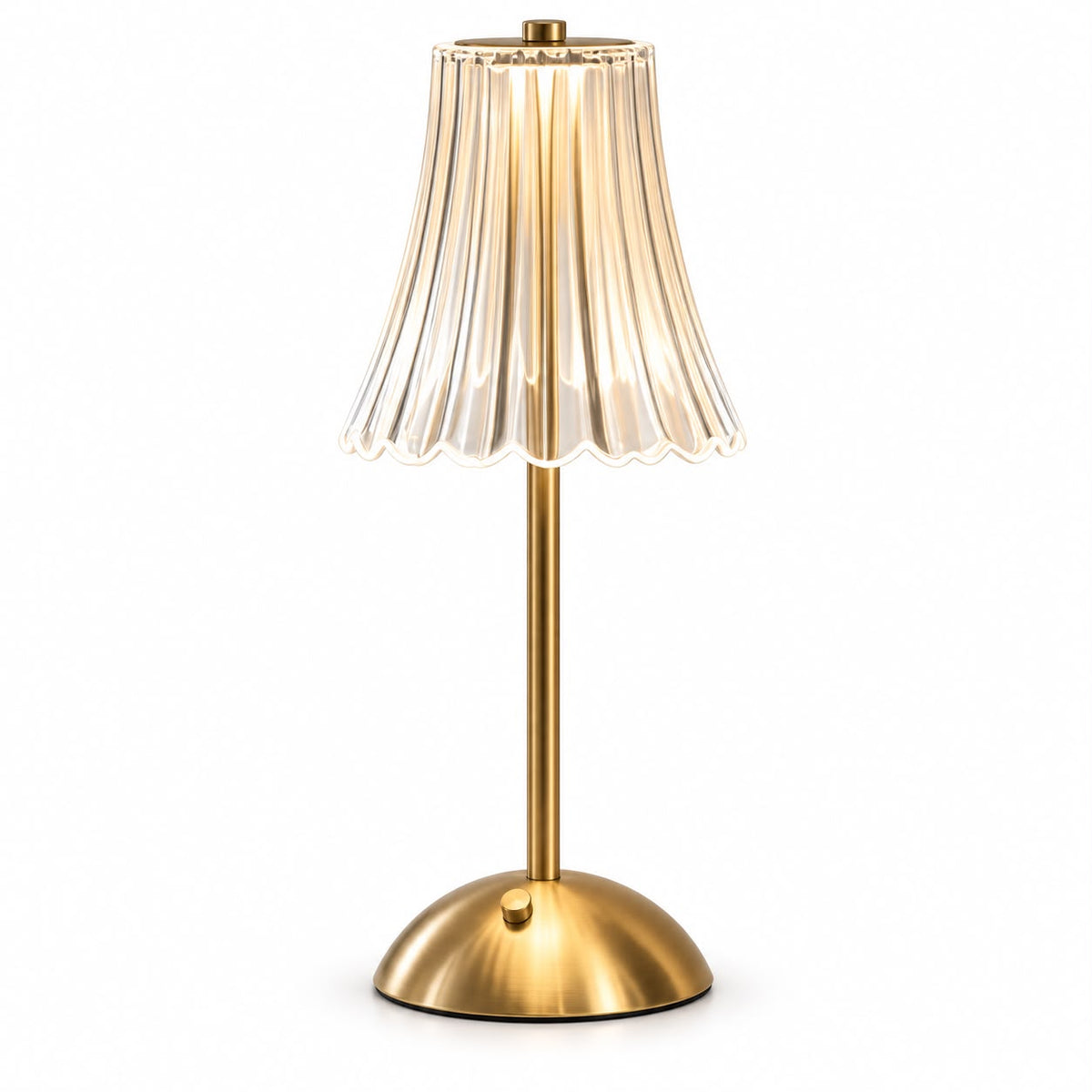 Gold LED Rechargeable Touch Lamp With Fluted Acrylic Shade