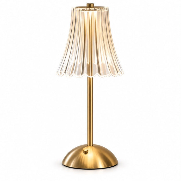 Gold LED Rechargeable Touch Lamp With Fluted Acrylic Shade