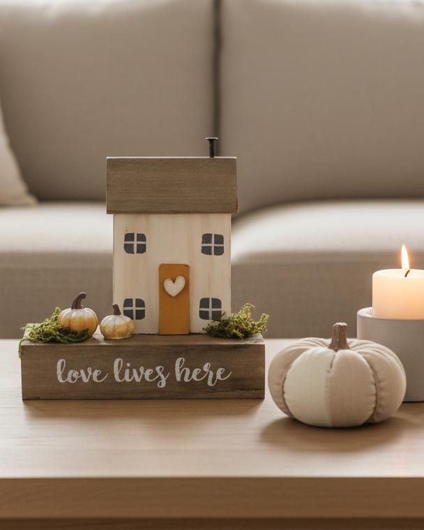 Autumn Wooden House Decoration ‘Love Lives Here’