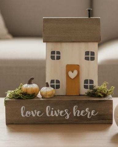 Autumn Wooden House Decoration ‘Love Lives Here’