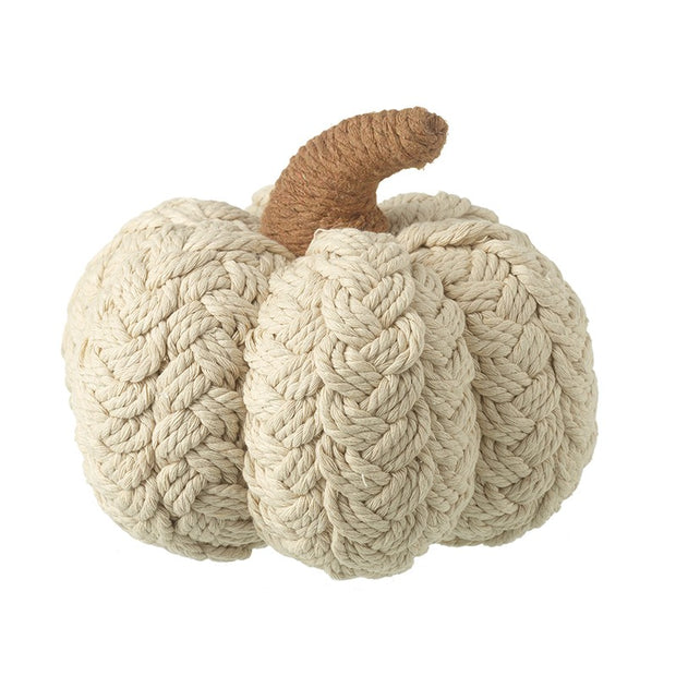 Cream Natural Plaited Pumpkin Decoration, cream plaited pumpkin against white