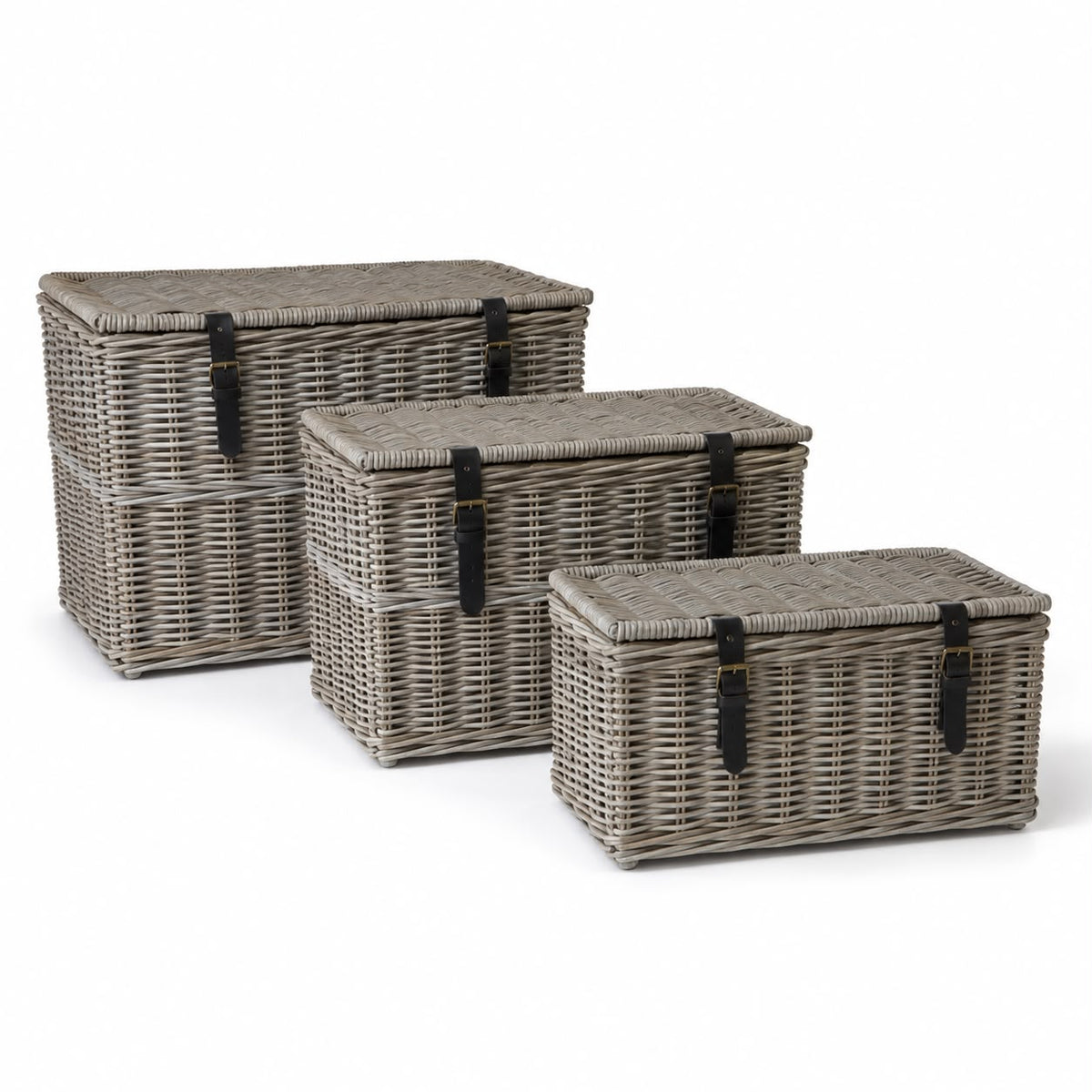 Burley Rattan Strapped Basket Storage Trunk