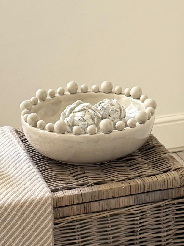 Round Extra Large Beige Bobble Edged Bowl
