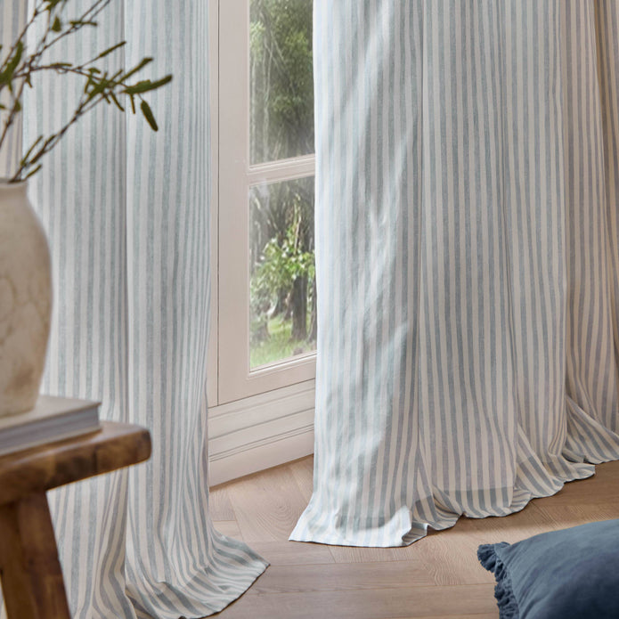 Yard Ocean Blue Striped Blackout Eyelet Curtains