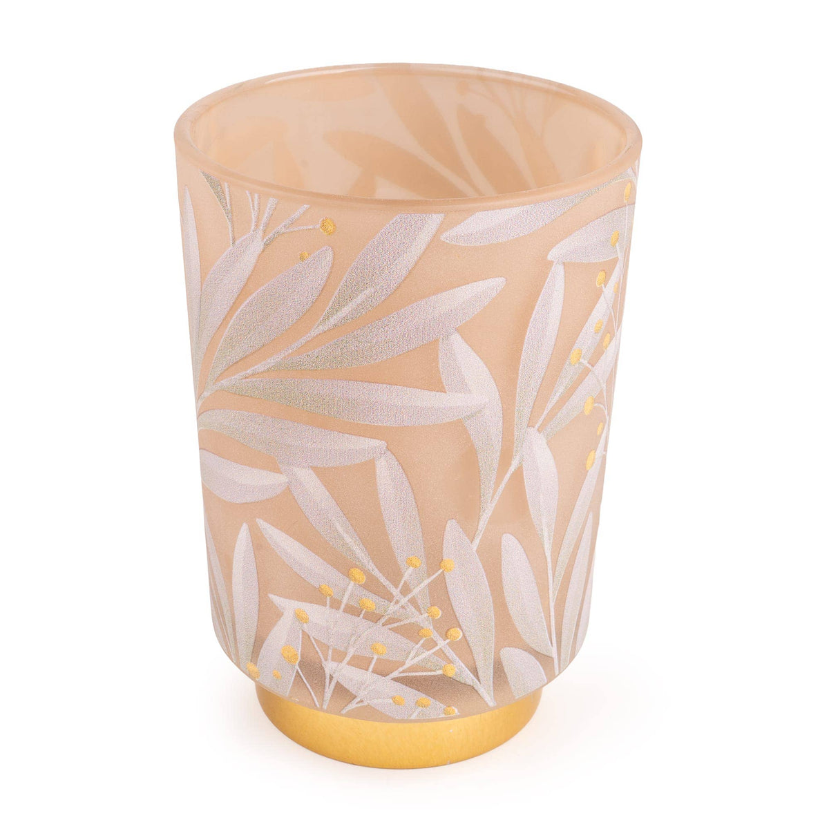 Cream and gold light-up LED glass lantern for home décor, featuring illuminated design by Candlelight Products Ltd.
