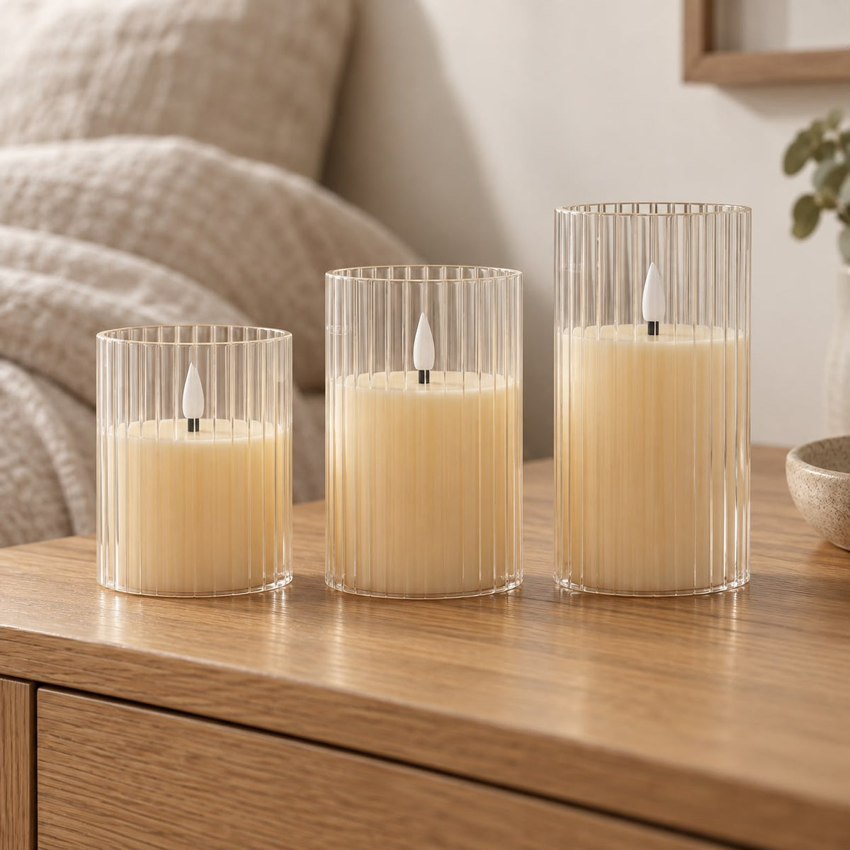 Ribbed LED Light Up Acrylic Candles - Set of Three