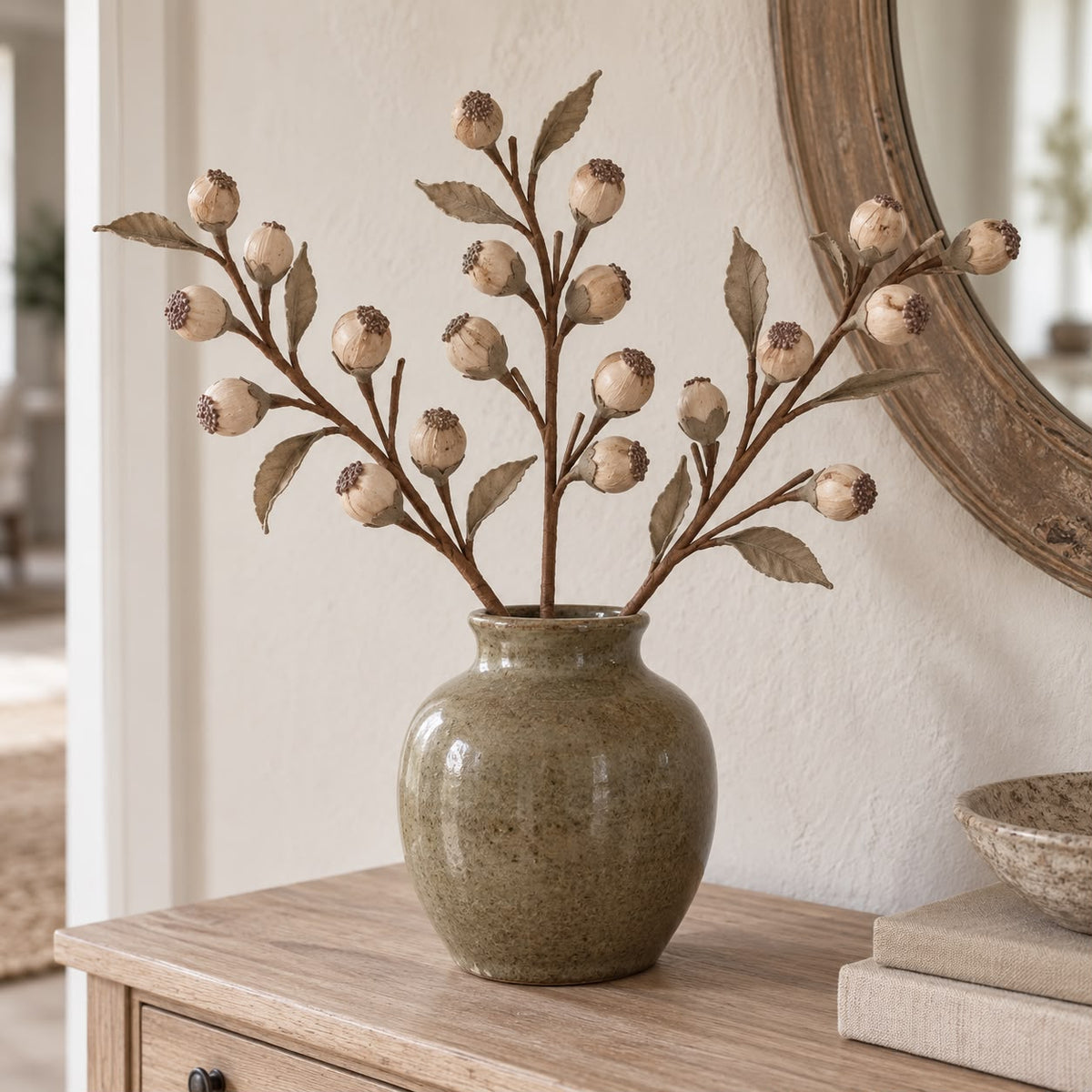 Artificial Beige Berry Stem