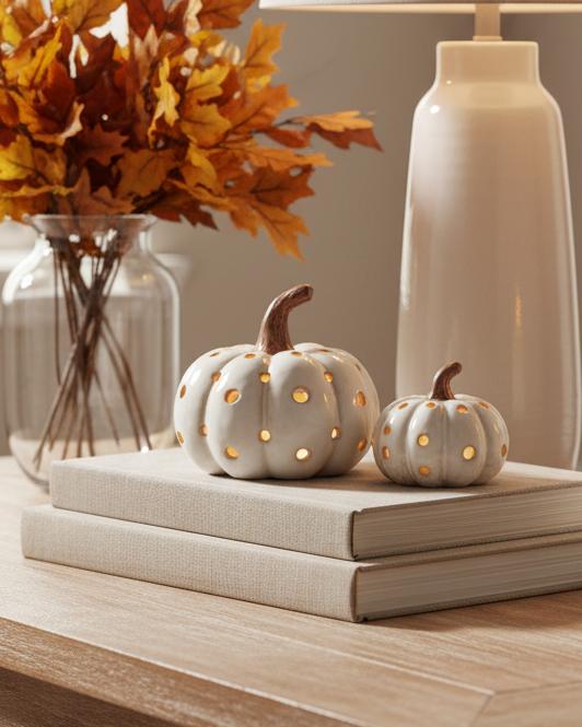 LED Light Up Neutral Pumpkin Ornament