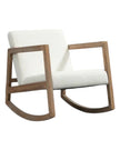 Cream boucle sherpa rocking chair with wooden legs, plush upholstery, and cozy textured fabric by Starlight Express.
