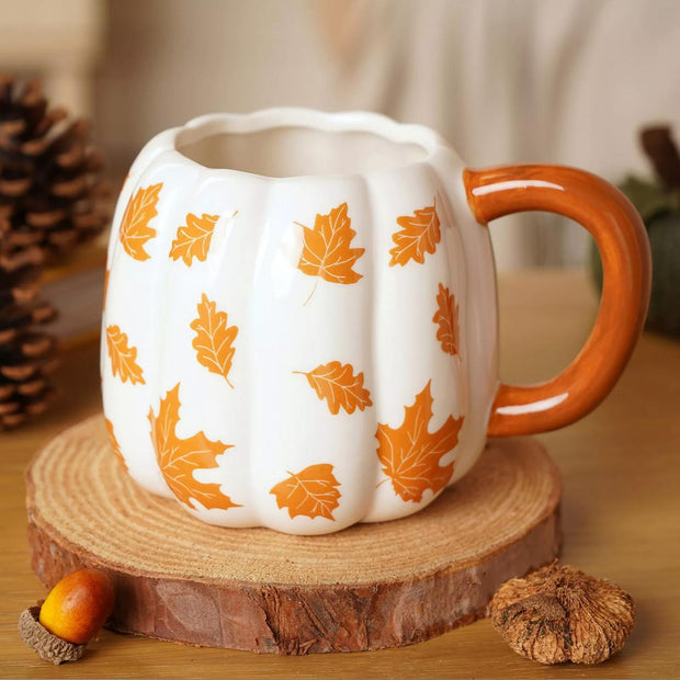 Large Pumpkin Mug - Orange Leaves