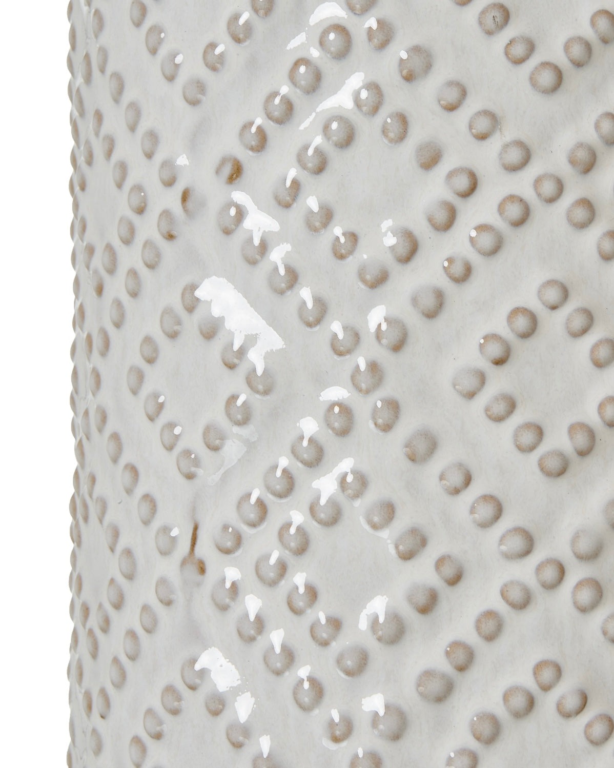 Tall white beaded ceramic lamp by Hill Interiors, modern lighting fixture with intricate beaded design and sleek ceramic finish.