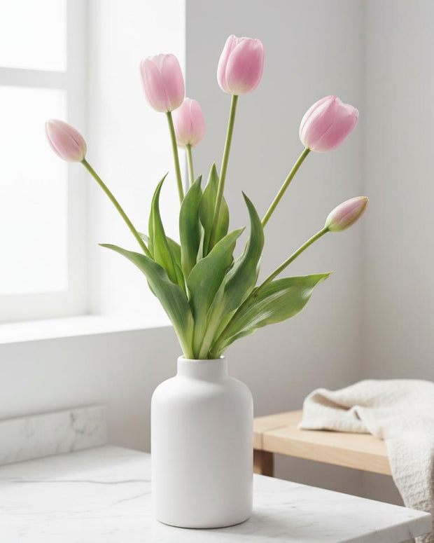 Tulip Stems - Bunch of 5 Artificial Spring Flowers - Soft Pink