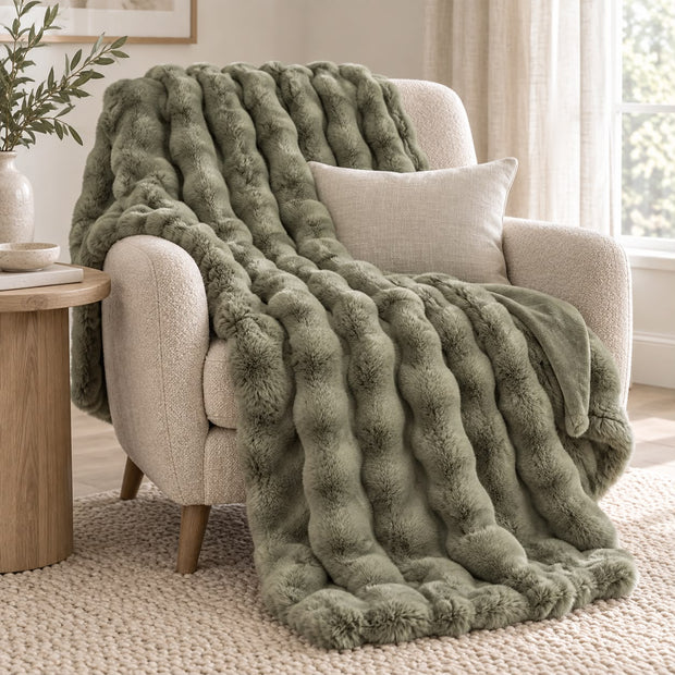 Moss Green Luxury Faux Fur Blanket Throw