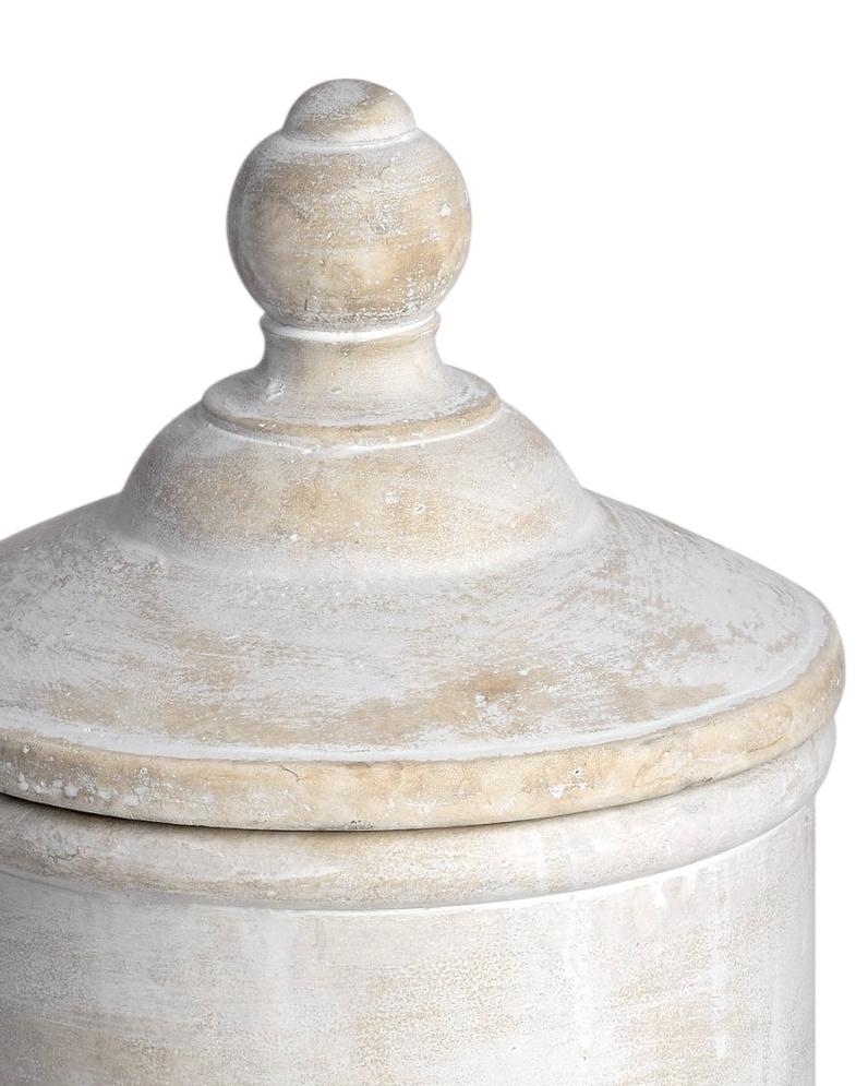 White stone canister from Hill Interiors Rustic Storage collection, featuring a smooth finish and classic home decor style.