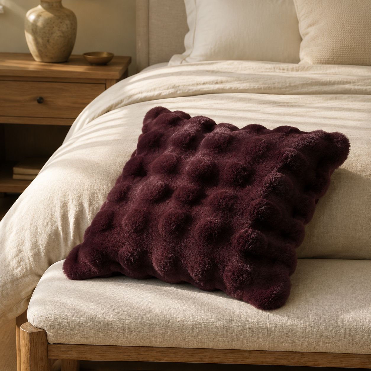 Burgundy Luxury Faux Fur Cushion