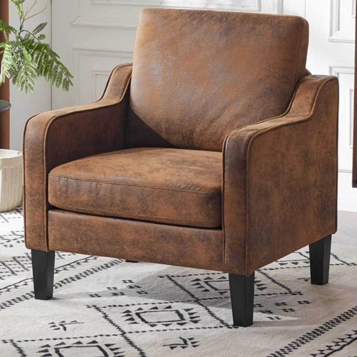 Brown Small Leatherette Tub Arm Chair