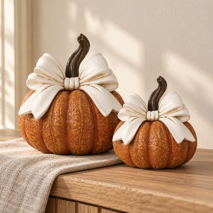 Orange Ceramic Pumpkin With Cream Bow