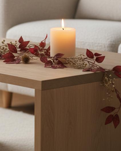 Autumn Burgundy Leaf Garland – Rich Burgundy Faux Foliage for Seasonal Home Styling