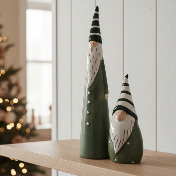 Sage Green And White Ceramic Gonk