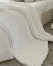 White chenille chunky knit blanket throw by Starlight Express, soft and cozy textured soft furnishings for home decor.
