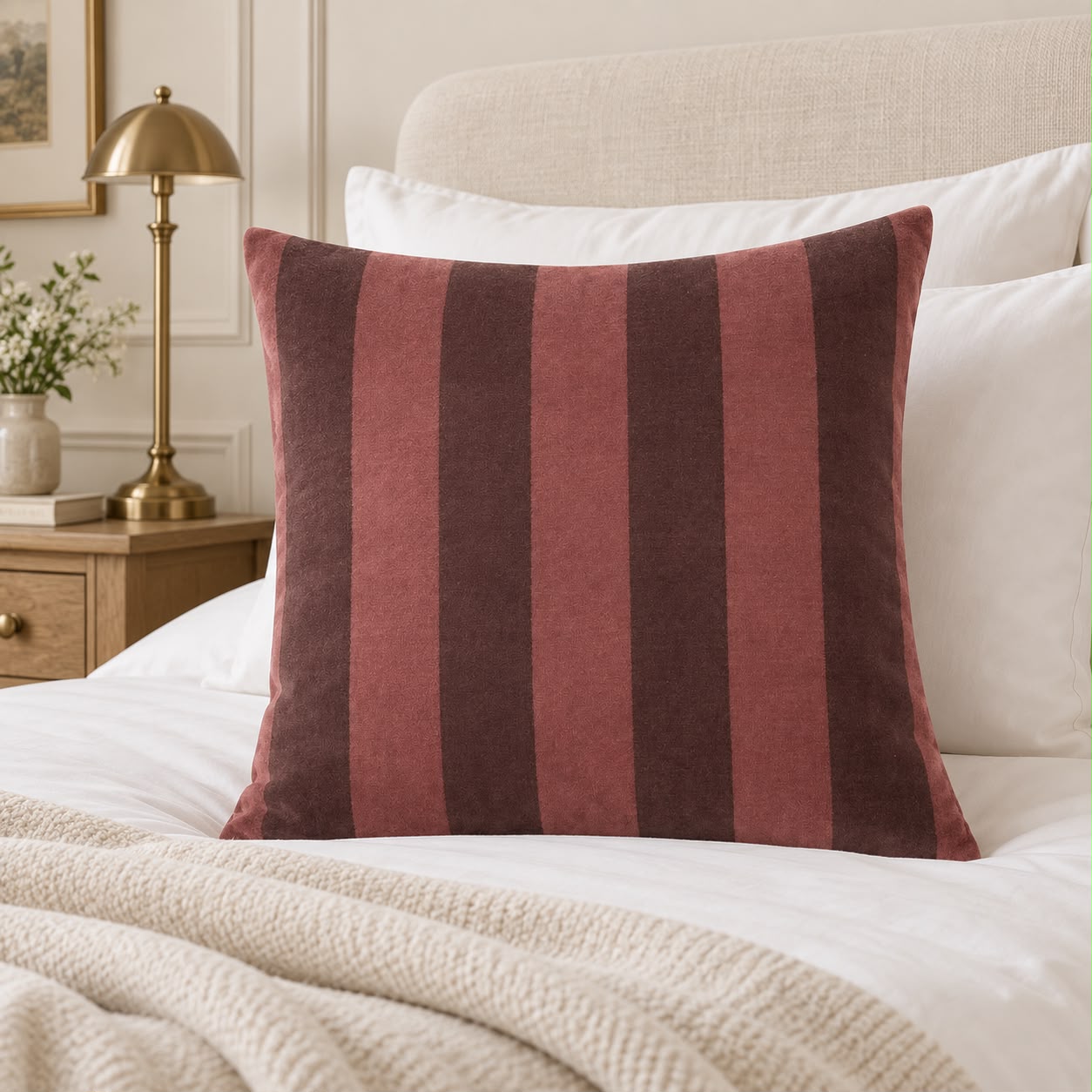 Burgundy Stripe Jacquard Velvet Cushion Cover