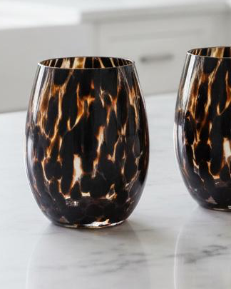 Brown Tortoise Print Tumbler Glasses - Set of Two