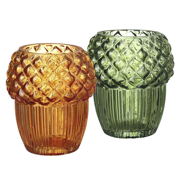 Green Glass Acorn Tealight Candle Holder