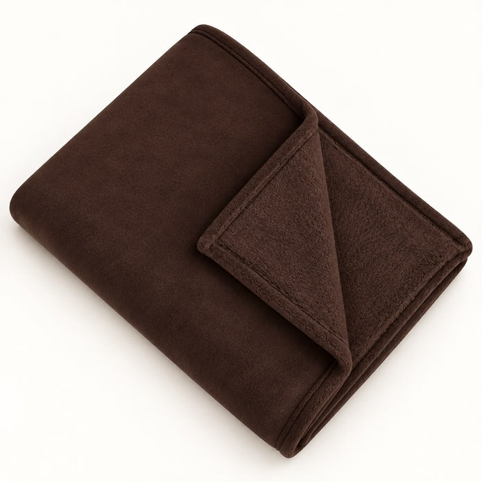 Chocolate Brown Luxury Snuggle Blanket Throw, folded chocolate brown throw showing its corner on white