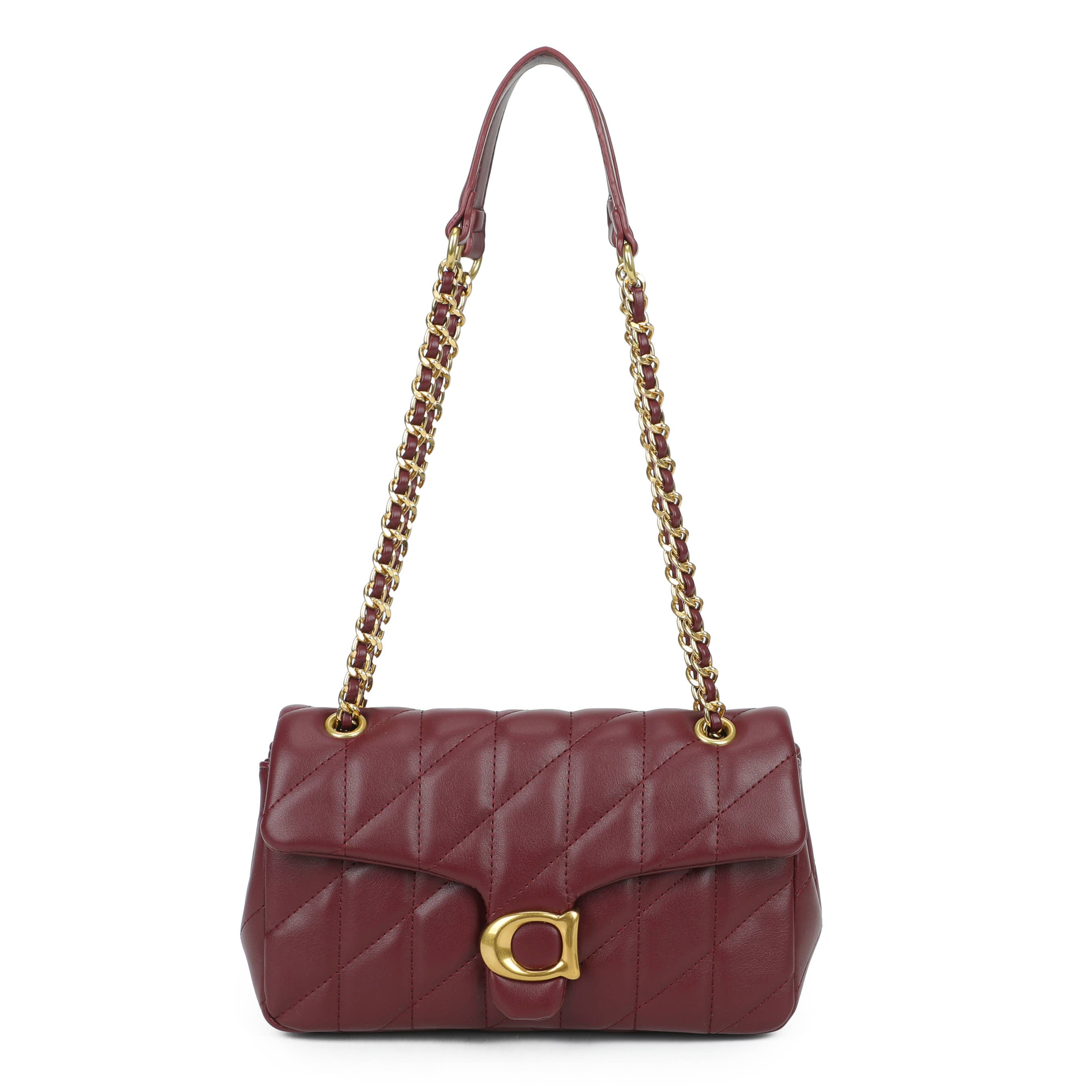 Quilted Chain Shoulder Bag with Flap Closure