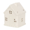 White Christmas gingerbread house tealight candle holder with festive holiday design, made by Something Different Wholesale.
