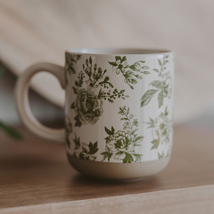 Green Delft Stoneware Coffee Mug - Spring Home Decor