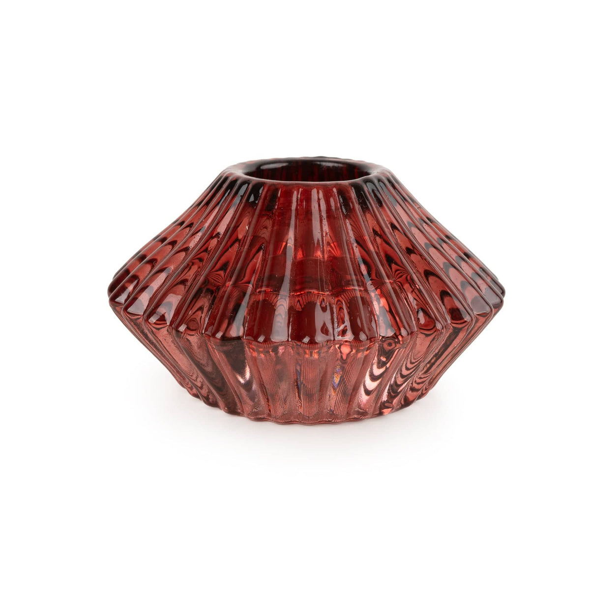 Burgundy diamond cut Christmas tealight and dinner candleholder with intricate design from Candlelight Products Ltd.