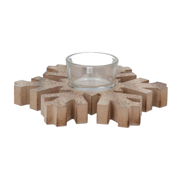Natural Wood Snowflake Tealight Holder