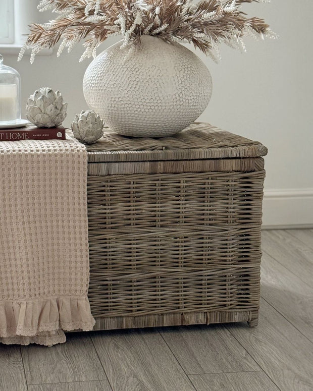 Natural Kubu rattan basket storage trunk from Pacific Lifestyle Ltd, showcasing woven rattan furniture for organization and decor.