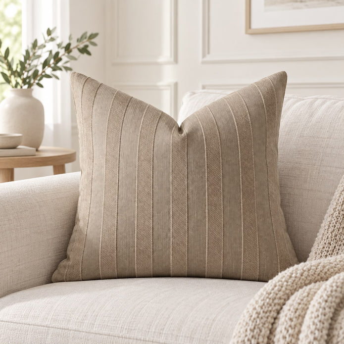 Beige Textured Stripe Velveteen Cushion Cover