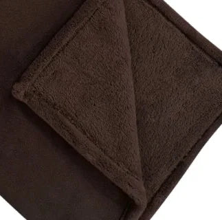 Chocolate Brown Luxury Snuggle Blanket Throw, close-up of the chocolate brown fabric and stitched edge
