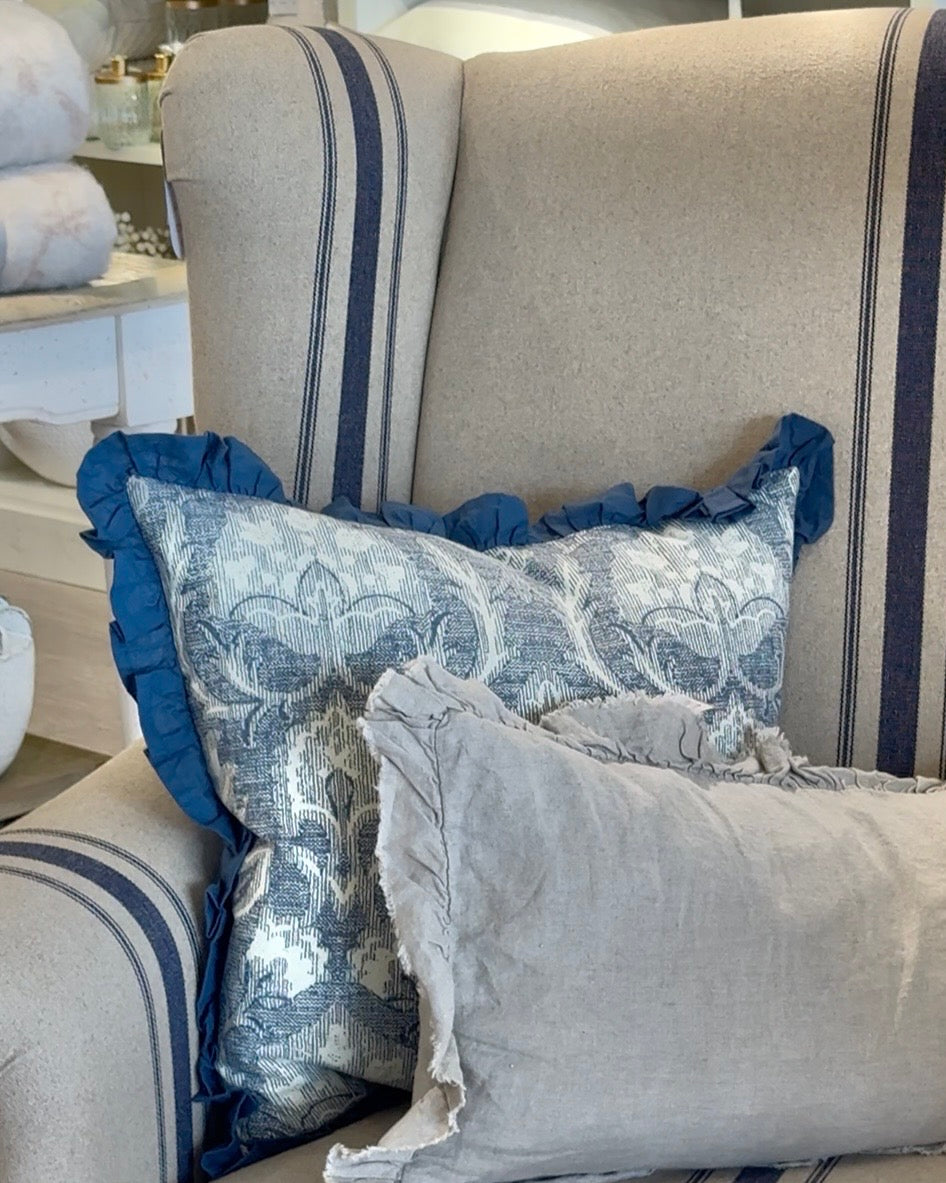 Monroe Blue Striped Large Armchair