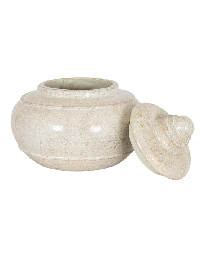Tarn Neutral glazed lidded vase by Hill Interiors, ceramic vase with lid, neutral glaze finish, decorative home décor piece