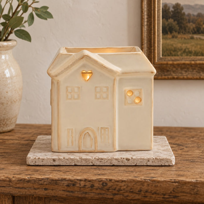 Small Cream Ceramic House Wax Melt Burner
