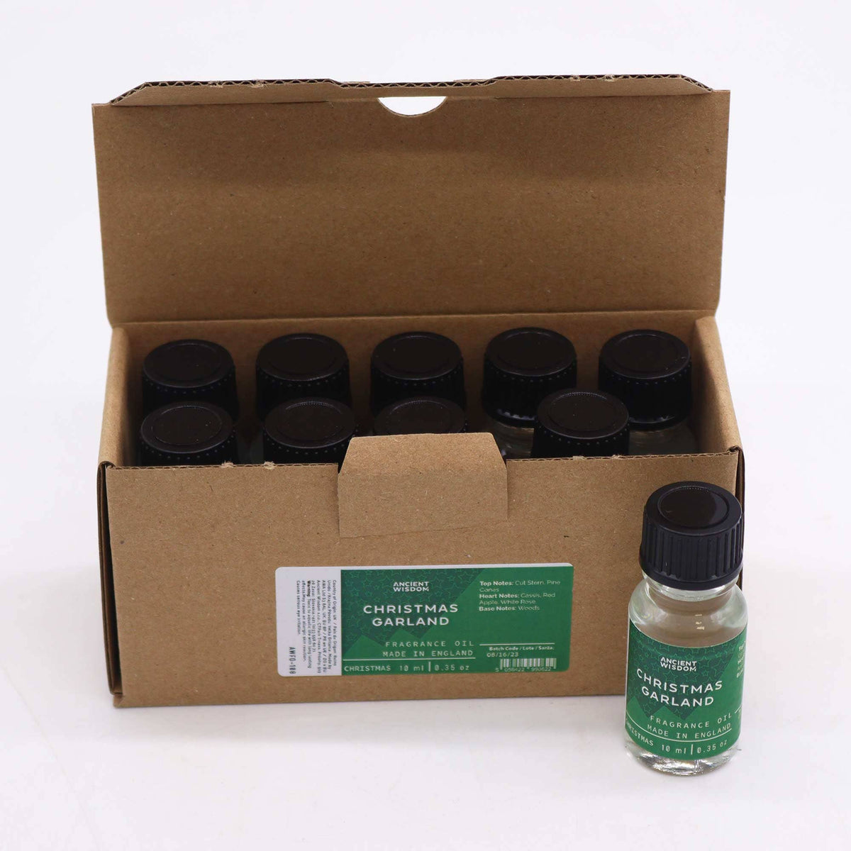 Ancient Wisdom Christmas Garland Fragrance Oil 10ml with festive holiday scent and decorative Christmas-themed packaging.