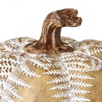 Autumn pumpkin with fern leaf design topping, crafted by Heaven Sends, featuring a decorative pumpkin with lush fern details.